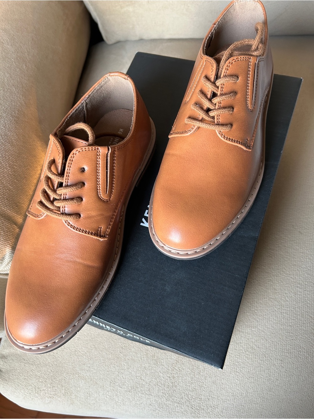 Boy’s Casual Lace-Up Leather Shoes - Tan by Kenneth Cole Size 2